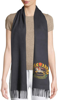 Burberry Vintage Crest Embroidered Cashmere Scarf