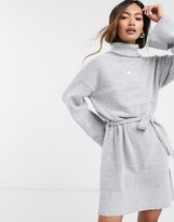 Thumbnail for your product : Vila roll neck jumper dress with tie waist in grey