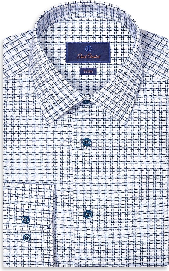 David Donahue Trim Fit Twill Windowpane Check Dress Shirt