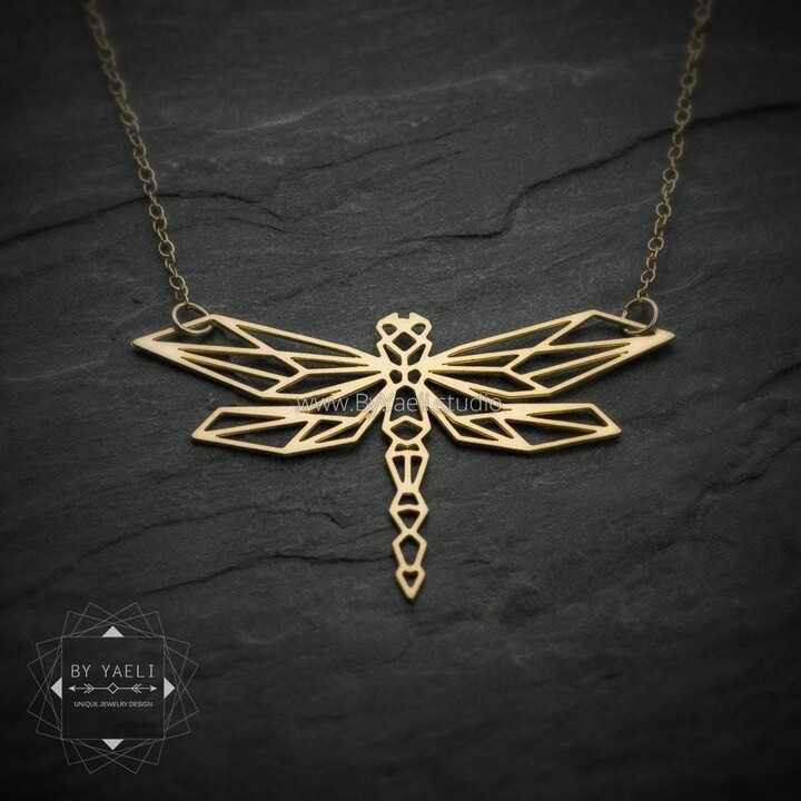 Etsy Dragonfly Necklace, Gold Geometric Bug Necklace Jewelry