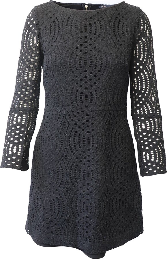 Cutout Lace Mini Dress in Black Cotton