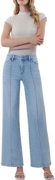 Flying Monkey Women's Vertical Seam Detail Wide Leg Jeans Light Wash 24 31