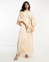 Thumbnail for your product : TFNC Bridesmaid kimono sleeve satin wrap maxi dress in mink
