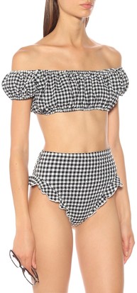 Solid & Striped Off-the-shoulder gingham bikini top