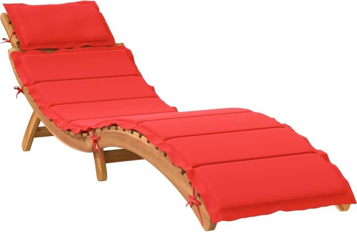 VidaXL Sunlounger Red Solid acacia wood 100% polyester cushion Standard