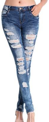 Suvotimo Women High Waist Casual Ripped Skinny Long Jeans Pants Trousers M