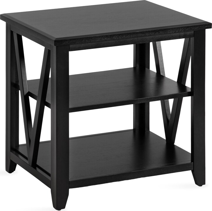 Kate and Laurel Broadbridge Modern Tiered Rectangle Side Table; 23 x 18 x 24; Light Natural; Transtional Three-Tier Wooden Nightstand with Storage for Use as Living Room End Table