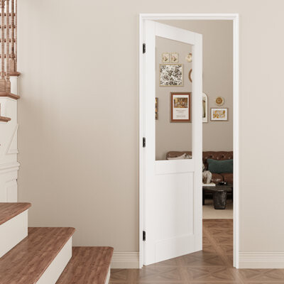 Win Stellar Primed Solid Core Clear Glass Core Panel Door Slab With Door Jamb / Seal Strip