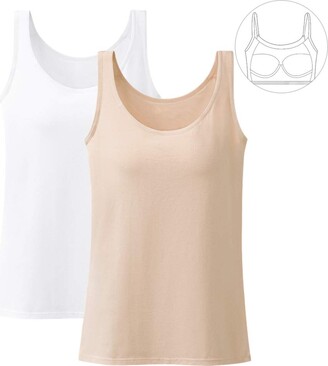 STARBILD Cami Vest Tops with Built in Bra Cotton Padded Tank Tops Shirt for  Women Wide Strap Camisoles Tops for Yoga White - ShopStyle
