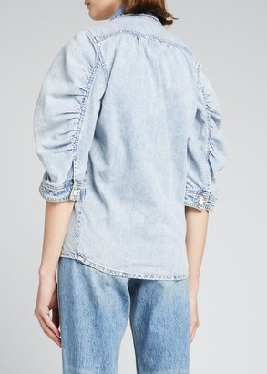 ruched sleeve denim shirt