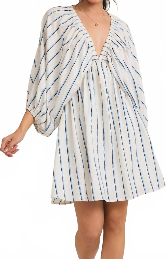 Gilli Anchors Away V-Neck Mini Dress In White/ Blue