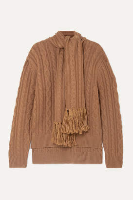 Mother of Pearl Draped Fringed Cable-knit Wool-blend Sweater - Camel