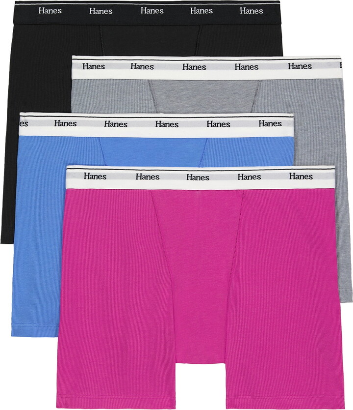 Hanes Womens Underwear Boxer Briefs 4-Pack, Originals Mid-Thigh Panties, Stretch Cotton Underwear