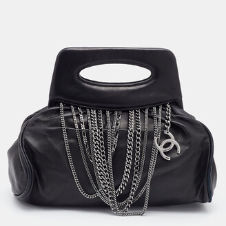 Chanel Black Leather Charm Chain Clutch - ShopStyle