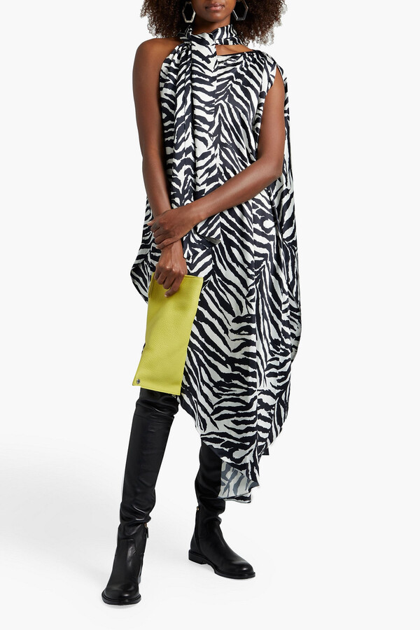 Zebra-print One-shoulder Silk-chiffon Gown Matchesfashion Damen Kleidung Kleider Asymmetrische Kleider 