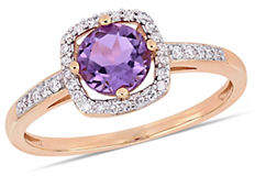 HBC CONCERTO 10K Rose Gold and Amethyst Birthstone Halo Ring with 0.14 TCW Diamond