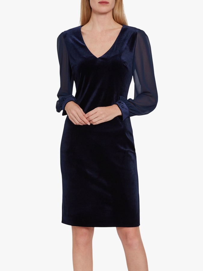 navy chiffon dress with sleeves
