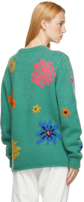 The Elder Statesman Green Cashmere Blomerth Bloom Sweater