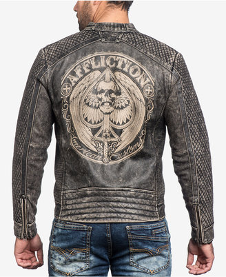 Affliction Men's Black Skull Leather Moto Jacket