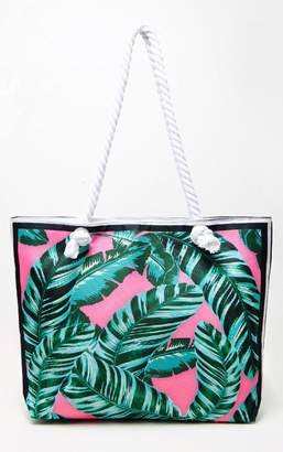 PrettyLittleThing Pink Palm Leaf Beach Bag