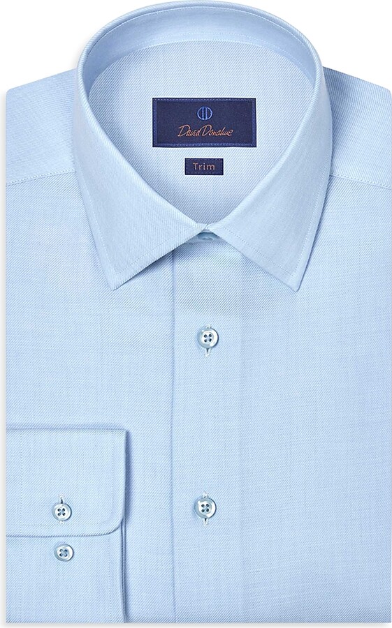 David Donahue Trim Fit Cashmere Blend Solid Twill Dress Shirt