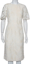 Thumbnail for your product : Dolce & Gabbana Cream Jacquard Crochet Trim Detail Midi Dress L