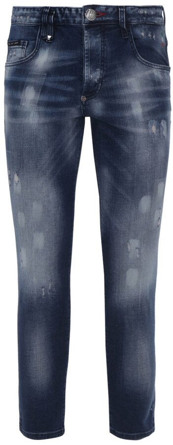 Philipp Plein Super Straight Cut Skull Blue Jeans - ShopStyle