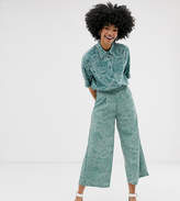 Thumbnail for your product : Monki cropped wide leg pants with elastic waist and cloud print in turquoise