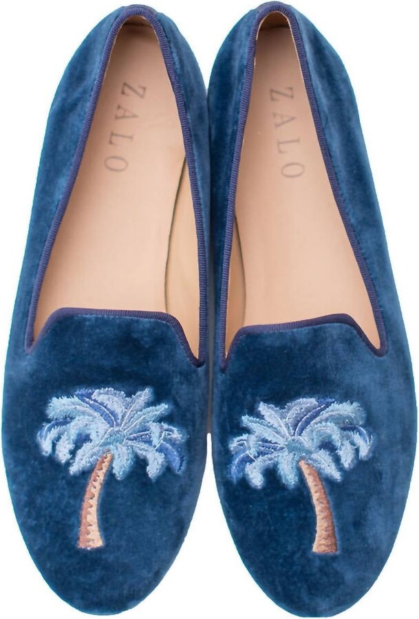 HOUSE OF ZALO Palm Tree Slipper In Blue Smoke