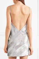 Thumbnail for your product : Ashish Striped Sequined Silk-georgette Mini Dress - Silver