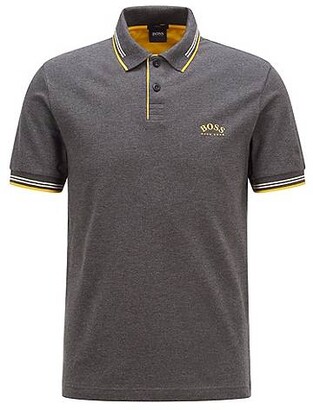 HUGO BOSS Slim-fit polo shirt in stretch piqué with curved logo