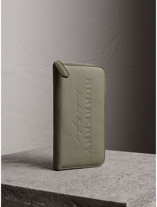 Burberry Embossed Grainy Leather Ziparound Wallet, Green