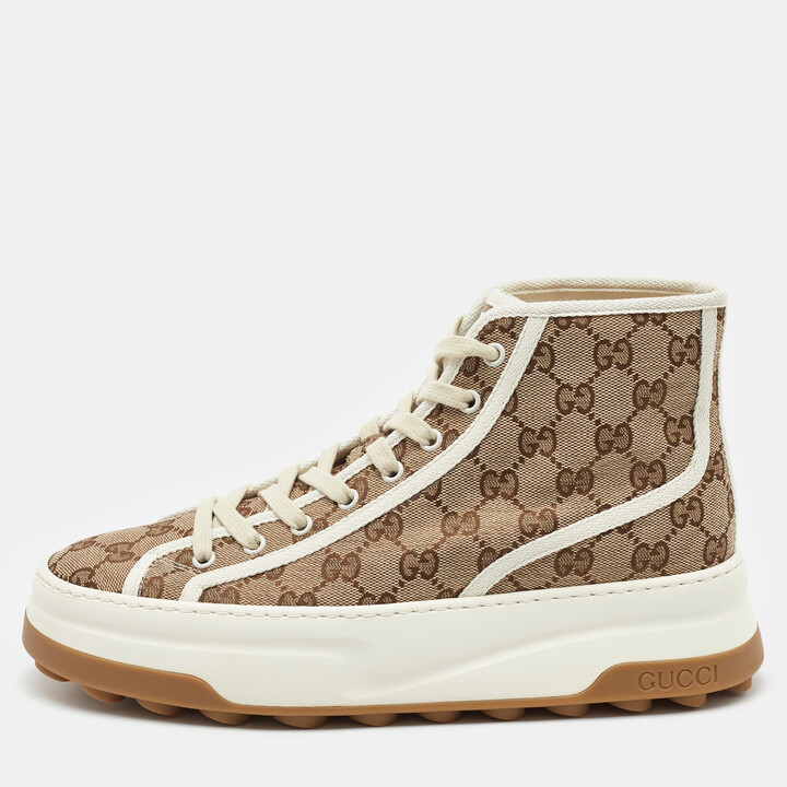 Gucci Beige/Brown GG Canvas Tennis 1977 High Top Sneakers Size 41.5