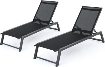 Orren Ellis Black + Grey Outdoor Chaise Lounges - Aluminum Frame And Mesh For Poolside Enjoy 2 Pk 2 Comfortable Seat Adjustable In Black+Grey