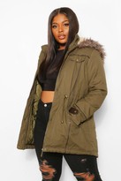 Thumbnail for your product : boohoo Plus Parka Coat With Faux Fur Trim Hood