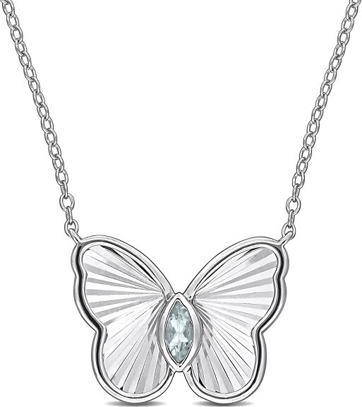 Everly Jewelry EVERLYJEWELRY|SterlingSilver1/7ctTGWMarquise-CutAquamarineButterflyNecklace,17inc