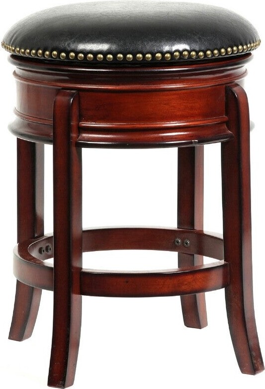 Sabi 24 inch Swivel Counter Stool, Solid Wood, Faux Leather, Brown