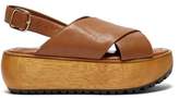 Thumbnail for your product : Marni Cross Strap Grained Leather Flatform Sandals - Womens - Tan