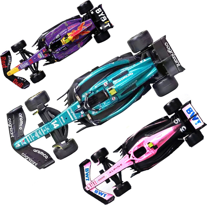 Bburago 1:43McLaren F1 Red Bull Racing TAG RB19 Las Vegas Verstappen #1 Aston Martin Amr23 #14 BWT Alpine F1 Team Pink A524 #10
