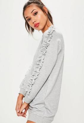 Missguided Grey Frill Sleeve Sweater Dress