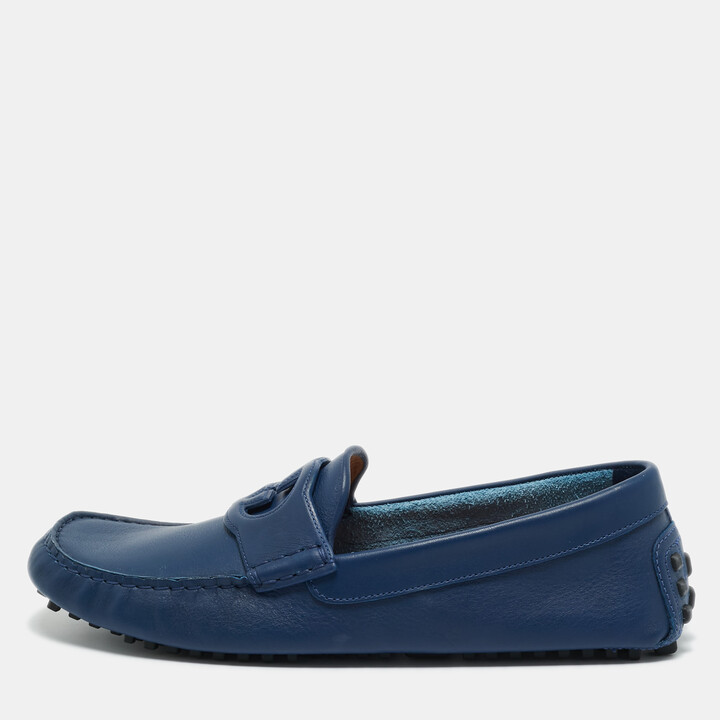 Gucci Blue Leather Interlocking G Loafers Size 43.5