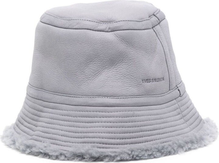 Yves Salomon Reversible Off-White Shearling & Leather Bucket Hat