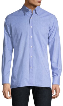 Canali Dotted-Print Cotton Button-Down Shirt