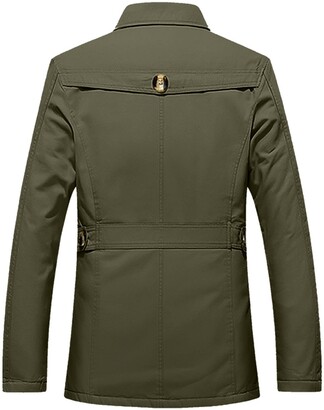 Yuab Men's Autumn And Winter Coats Solid Color Turndown Collar Button Jacket  Long Sleeved Single-breasted Men's Jacket (Army Green XXXXL) - ShopStyle