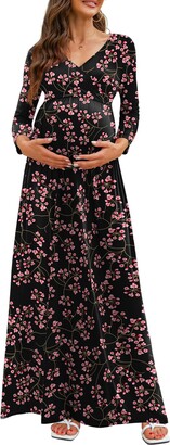 Xpenyo Maternity Maxi Dress Women Casual Wrap Long Baby Shower Pregnancy  Dresses