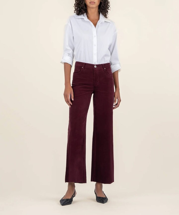 Meg Corduroy Wide Leg Jeans In Dark Plum
