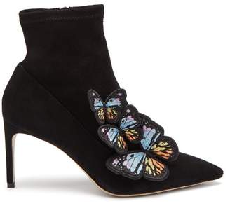 Sophia Webster Riva Butterfly Applique Suede Boots - Womens - Black Multi