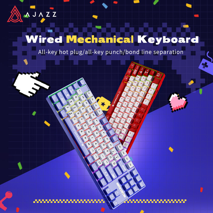AJAZZ AK870MC ABS 87-Key Mechanical Keyboard with Satellite Switches, Hot-Swappable, for Gaming and Office Use