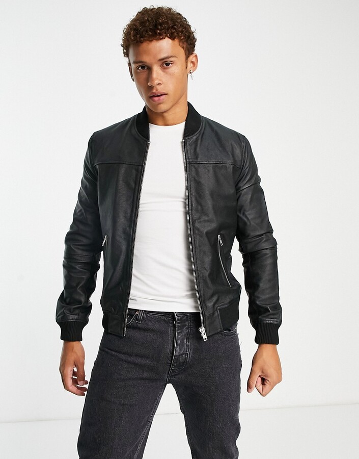 Barneys Originals leather bomber jacket in black - ShopStyle