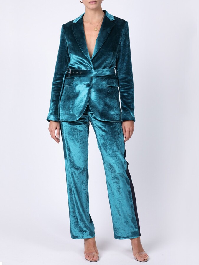turquoise velvet blazer womens